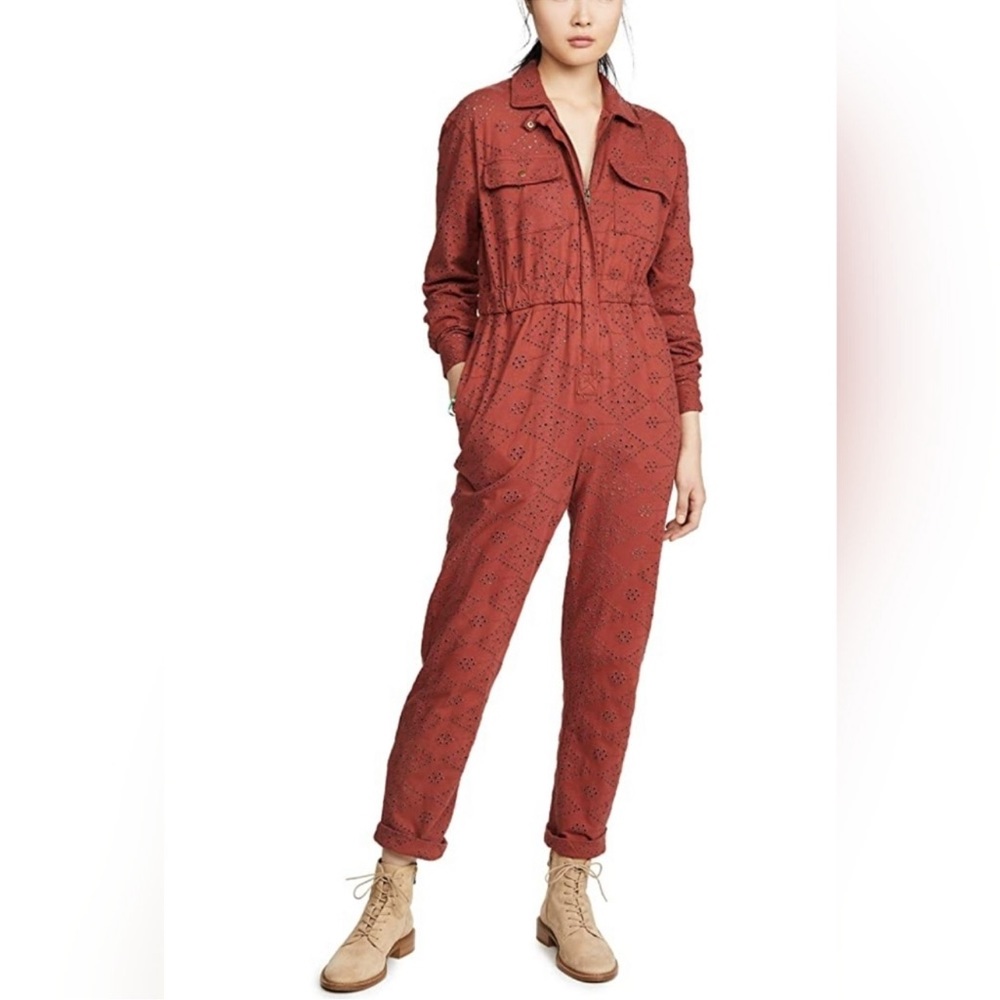Rust Eyelet Utility Jumpsuit - Picture 2 of 6